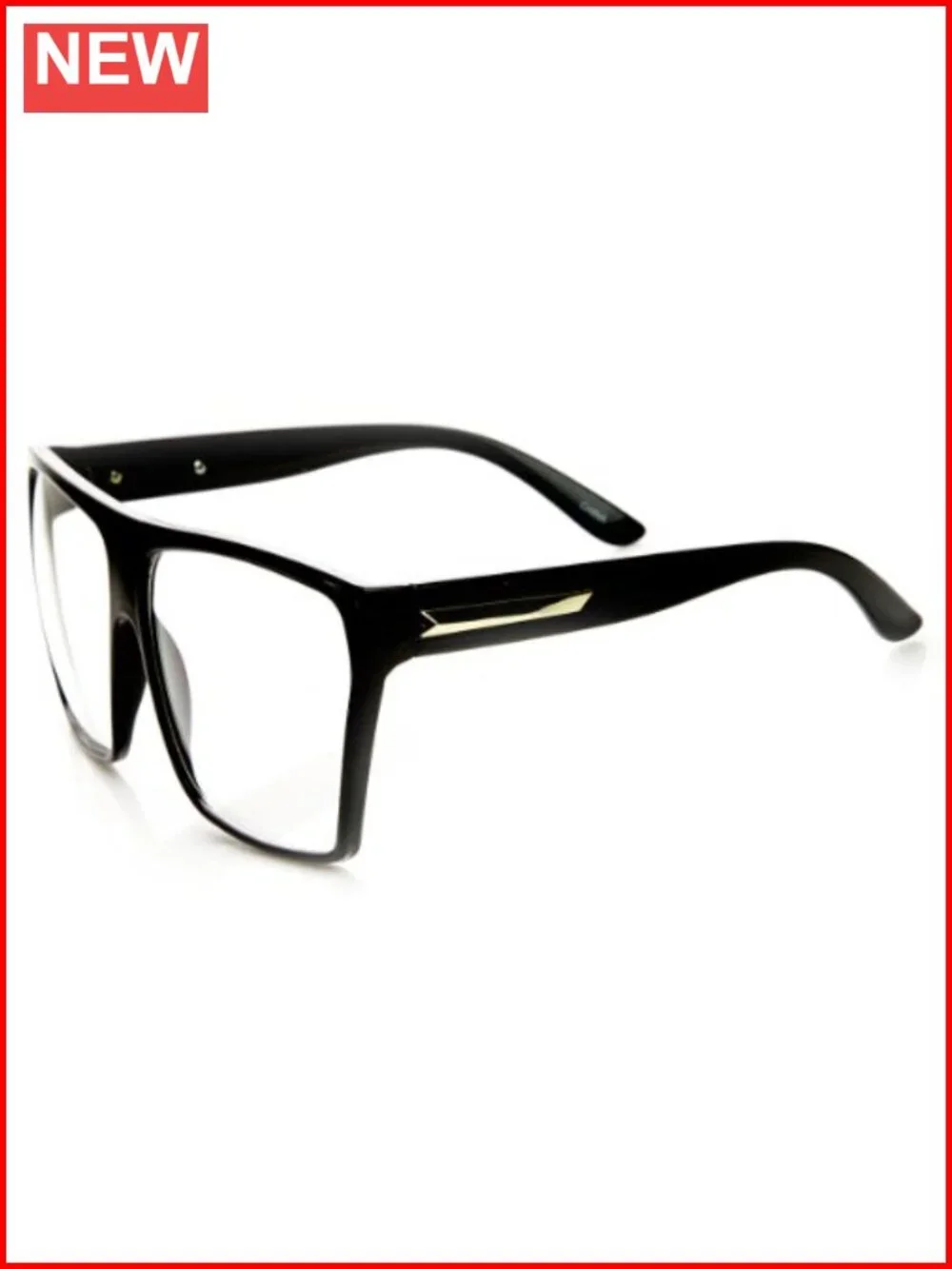 Large Oversized Retro Clear Lens Square Glasses with Black Gold Frame